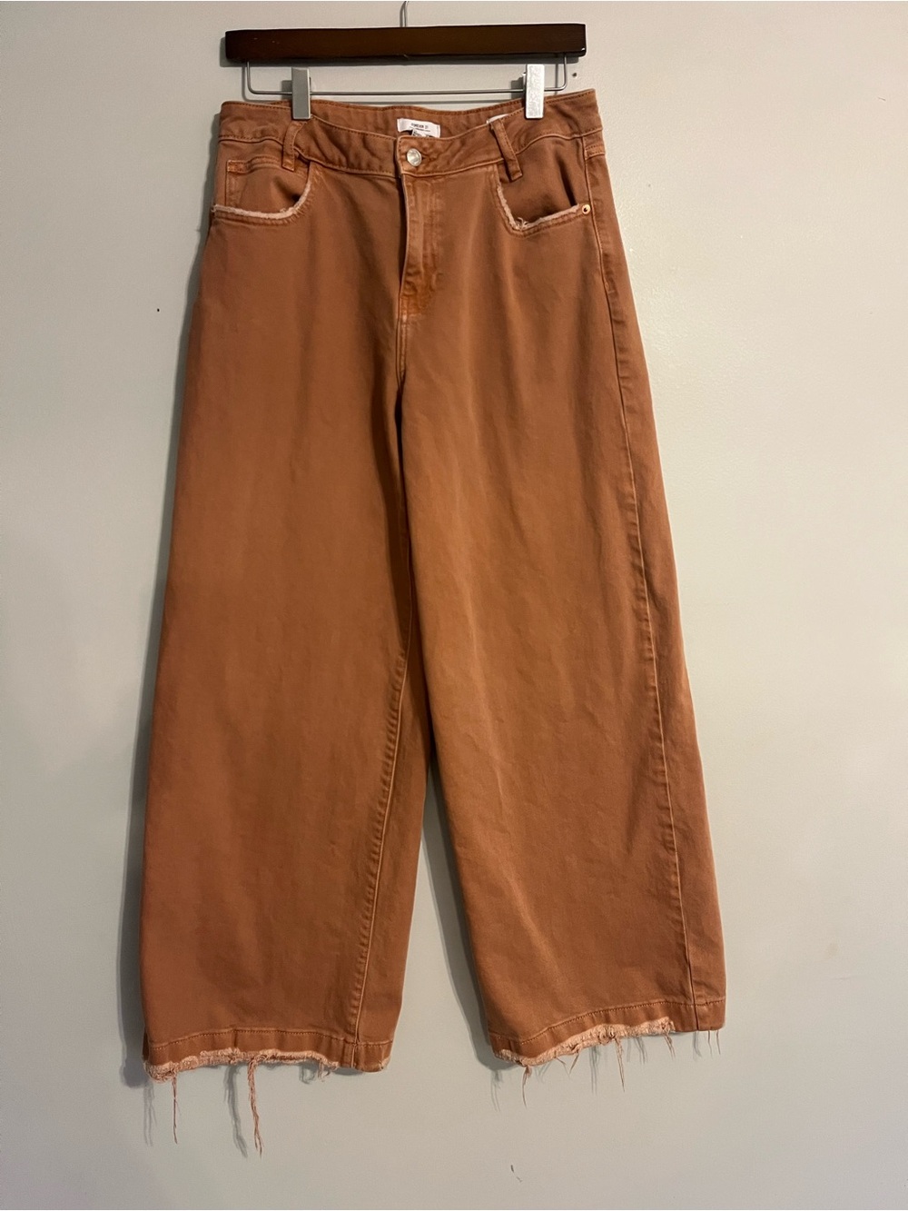 Rust Mid Rise Wide Leg Cropped Jeans Raw Hem Saddle Western Boho Size 28 - Picture 2 of 8